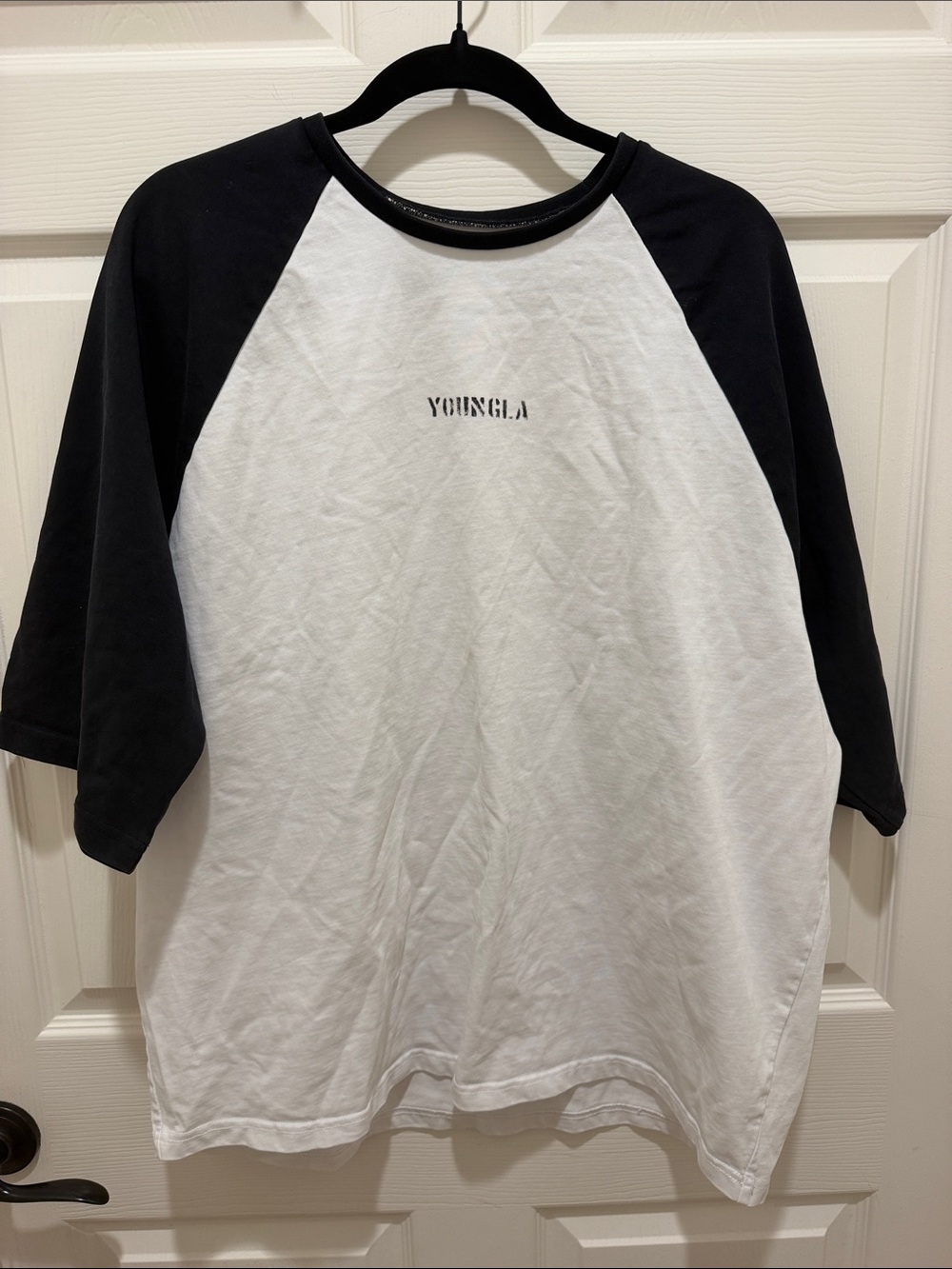 YoungLA Black & White Raglan Baseball Tee - Short Sleeve Casual Shirt XL